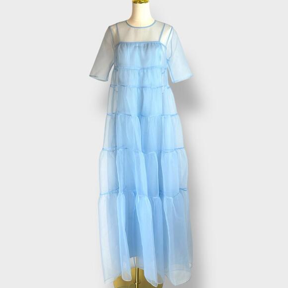 NWT Staud Hyacinth Organza Tiered Dress Maxi French Blue Ilana Calluna Small - Picture 2 of 10